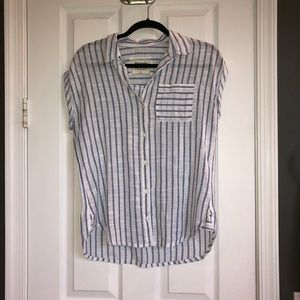 White and blue striped button down tank